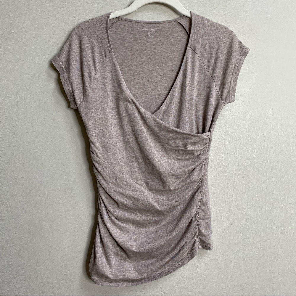 Garnet Hill Heathered Taupe Surplice Short Sleeve T-Shirt Size XS